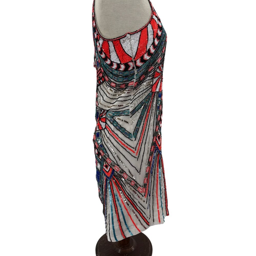 Parker Ramsey Hand-Beaded Art Deco Patterned Sleeveless Mini Dress Medium - Picture 4 of 8